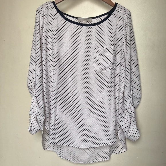 LOFT Tops - LOFT white & brown polka dot blouse NWOT